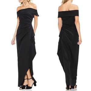 Vince Camuto Black Off-Shoulder Draped Maxi Dress
